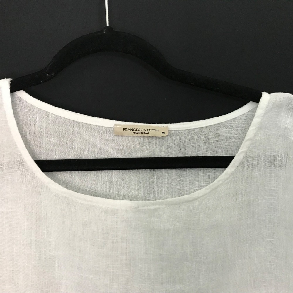 Francesca Bettini Size M 100% Linen Top Made In Italy White Shirt Pockets - Picture 2 of 11